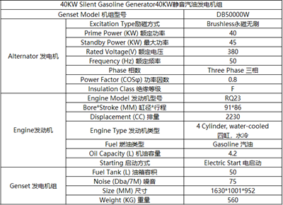 40KW靜音汽油發(fā)電機組